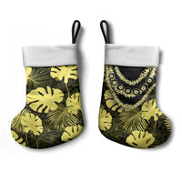 Yellow Hawaii Kukui Nut Lei Christmas Stocking Hawaiian Pattern Monstera Tropical Vibes - Polynesian Pride