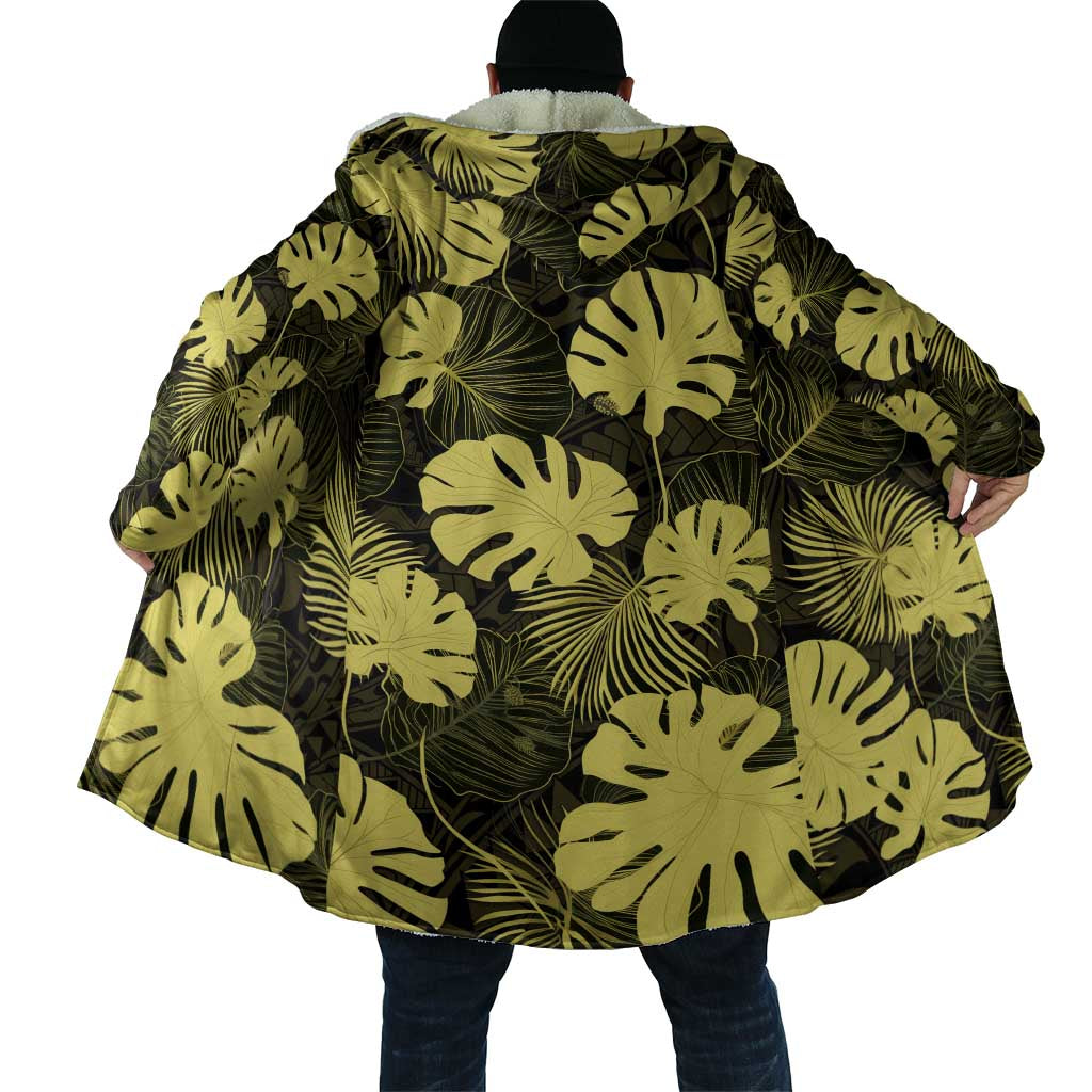 Yellow Hawaii Kukui Nut Lei Cloak Hawaiian Pattern Monstera Tropical Vibes - Polynesian Pride
