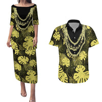 Yellow Hawaii Kukui Nut Lei Couples Matching Puletasi and Hawaiian Shirt Hawaiian Pattern Monstera Tropical Vibes LT14 Yellow - Polynesian Pride