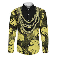 Yellow Hawaii Kukui Nut Lei Family Matching Long Sleeve Bodycon Dress and Hawaiian Shirt Hawaiian Pattern Monstera Tropical Vibes - Polynesian Pride