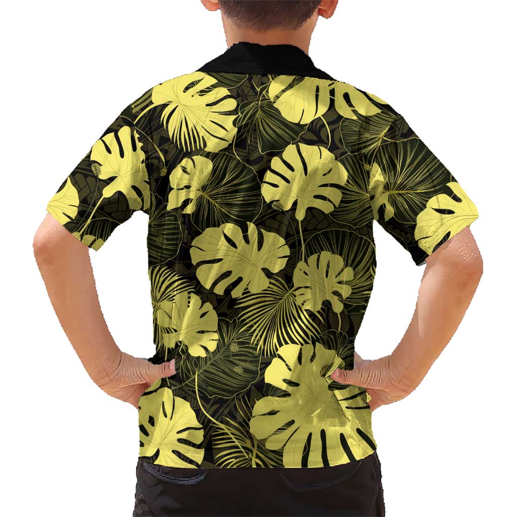 Yellow Hawaii Kukui Nut Lei Family Matching Off Shoulder Short Dress and Hawaiian Shirt Hawaiian Pattern Monstera Tropical Vibes - Polynesian Pride