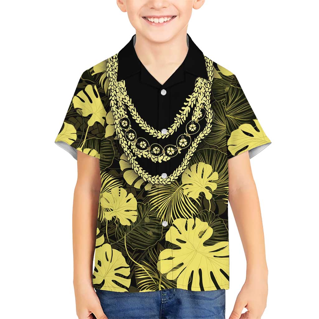 Yellow Hawaii Kukui Nut Lei Family Matching Summer Maxi Dress and Hawaiian Shirt Hawaiian Pattern Monstera Tropical Vibes - Polynesian Pride