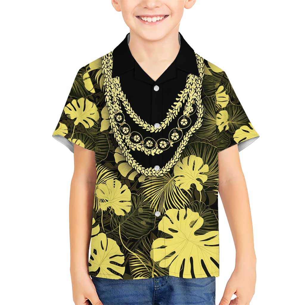 Yellow Hawaii Kukui Nut Lei Hawaiian Shirt Hawaiian Pattern Monstera Tropical Vibes - Polynesian Pride