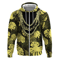Yellow Hawaii Kukui Nut Lei Hoodie Hawaiian Pattern Monstera Tropical Vibes - Polynesian Pride