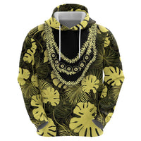Yellow Hawaii Kukui Nut Lei Hoodie Hawaiian Pattern Monstera Tropical Vibes - Polynesian Pride