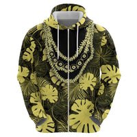 Yellow Hawaii Kukui Nut Lei Hoodie Hawaiian Pattern Monstera Tropical Vibes - Polynesian Pride