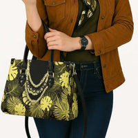 Yellow Hawaii Kukui Nut Lei Leather Bag Hawaiian Pattern Monstera Tropical Vibes - Polynesian Pride