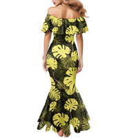 Yellow Hawaii Kukui Nut Lei Mermaid Dress Hawaiian Pattern Monstera Tropical Vibes - Polynesian Pride