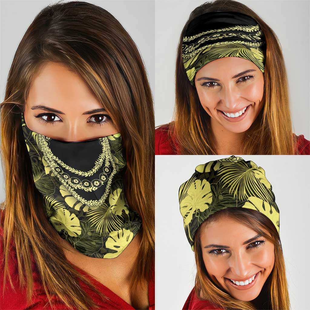 Yellow Hawaii Kukui Nut Lei Neck Gaiter Hawaiian Pattern Monstera Tropical Vibes - Polynesian Pride