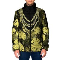 Yellow Hawaii Kukui Nut Lei Padded Jacket Hawaiian Pattern Monstera Tropical Vibes - Polynesian Pride