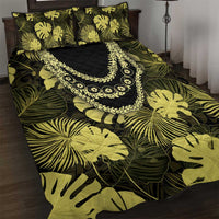 Yellow Hawaii Kukui Nut Lei Quilt Bed Set Hawaiian Pattern Monstera Tropical Vibes - Polynesian Pride
