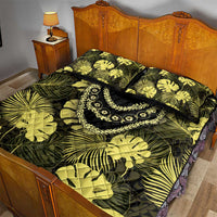 Yellow Hawaii Kukui Nut Lei Quilt Bed Set Hawaiian Pattern Monstera Tropical Vibes - Polynesian Pride