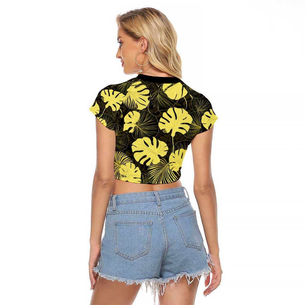 Yellow Hawaii Kukui Nut Lei Raglan Cropped T Shirt Hawaiian Pattern Monstera Tropical Vibes - Polynesian Pride