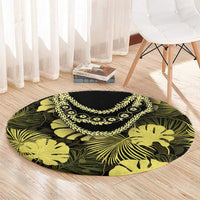 Yellow Hawaii Kukui Nut Lei Round Carpet Hawaiian Pattern Monstera Tropical Vibes - Polynesian Pride