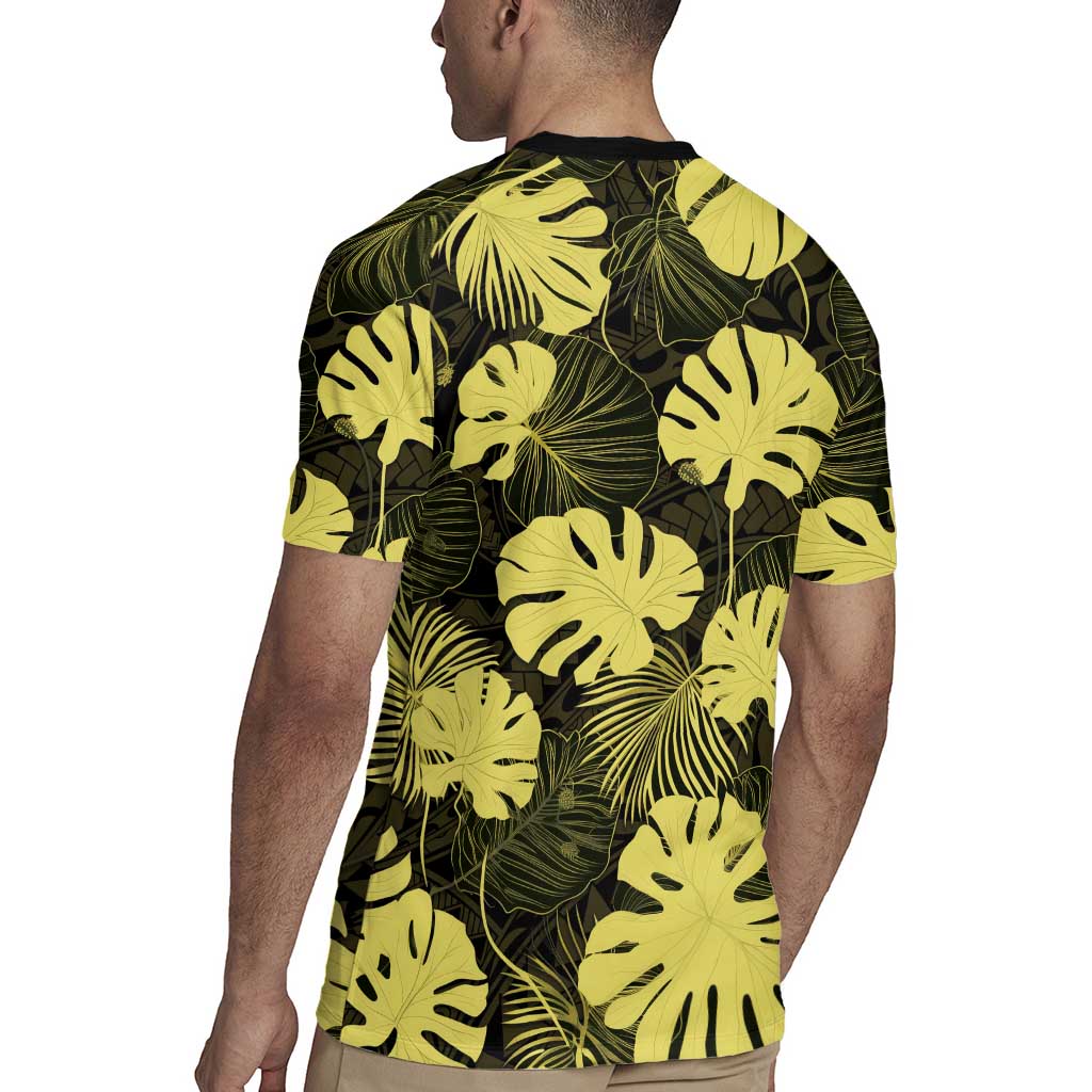 Yellow Hawaii Kukui Nut Lei Rugby Jersey Hawaiian Pattern Monstera Tropical Vibes - Polynesian Pride