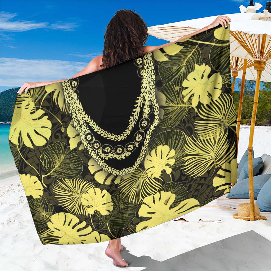 Yellow Hawaii Kukui Nut Lei Sarong Hawaiian Pattern Monstera Tropical Vibes - Polynesian Pride