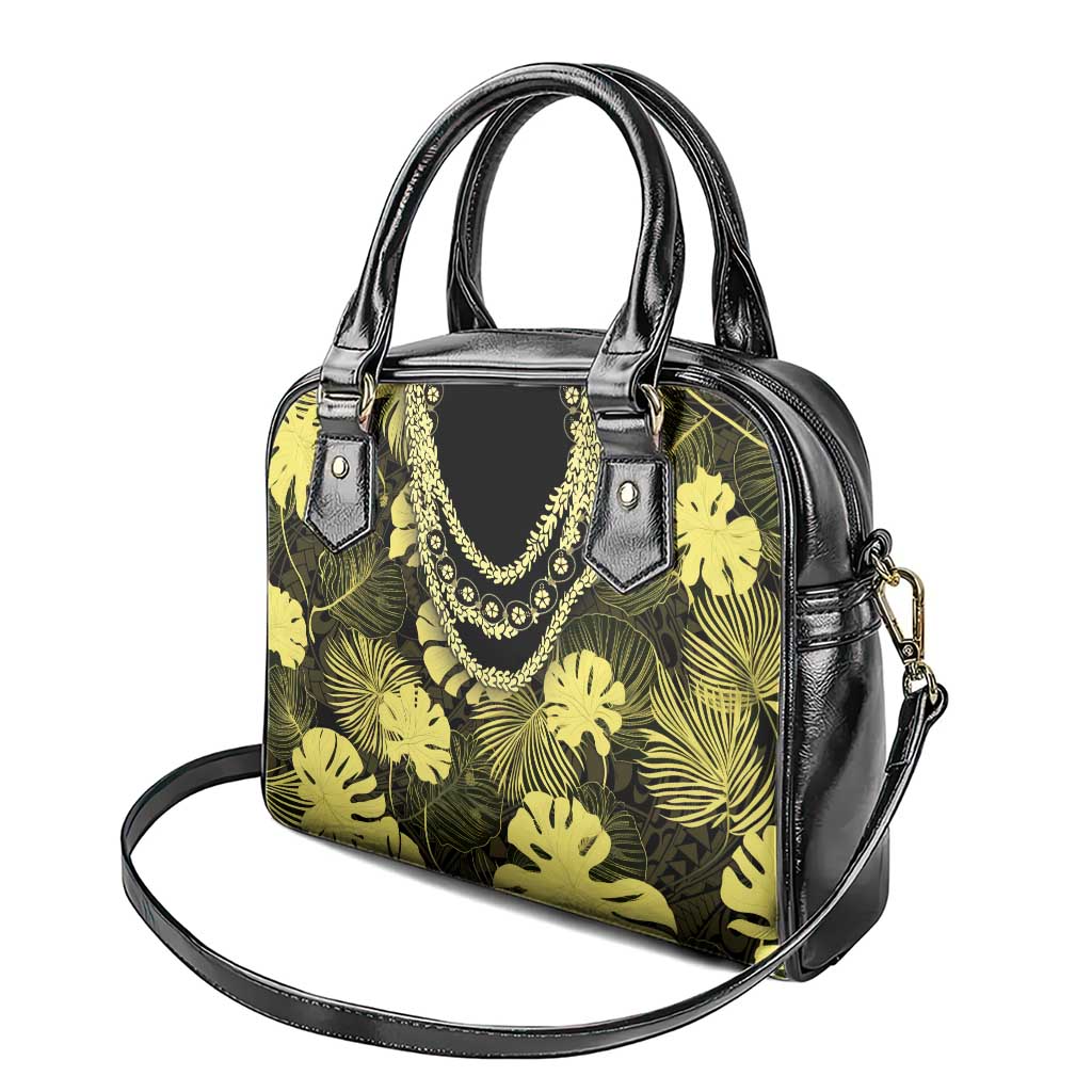 Yellow Hawaii Kukui Nut Lei Shoulder Handbag Hawaiian Pattern Monstera Tropical Vibes - Polynesian Pride