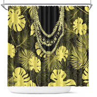 Yellow Hawaii Kukui Nut Lei Shower Curtain Hawaiian Pattern Monstera Tropical Vibes - Polynesian Pride