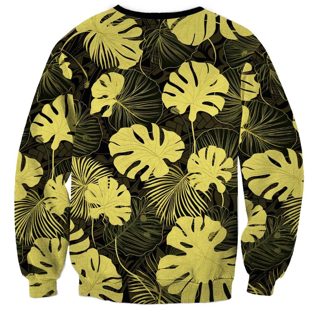 Yellow Hawaii Kukui Nut Lei Sweatshirt Hawaiian Pattern Monstera Tropical Vibes - Polynesian Pride