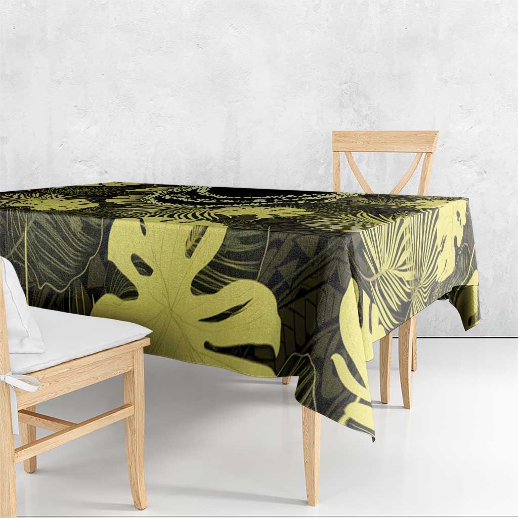 Yellow Hawaii Kukui Nut Lei Tablecloth Hawaiian Pattern Monstera Tropical Vibes - Polynesian Pride