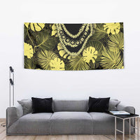 Yellow Hawaii Kukui Nut Lei Tapestry Hawaiian Pattern Monstera Tropical Vibes - Polynesian Pride