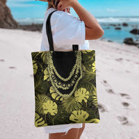 Yellow Hawaii Kukui Nut Lei Tote Bag Hawaiian Pattern Monstera Tropical Vibes - Polynesian Pride
