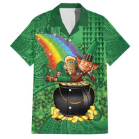Hawaii Saint Patrick's Day Family Matching Off The Shoulder Long Sleeve Dress and Hawaiian Shirt Funny Leprechaun With Pot Of Gold - Polynesian Tattoo
