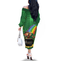 Hawaii Saint Patrick's Day Family Matching Off The Shoulder Long Sleeve Dress and Hawaiian Shirt Funny Leprechaun With Pot Of Gold - Polynesian Tattoo