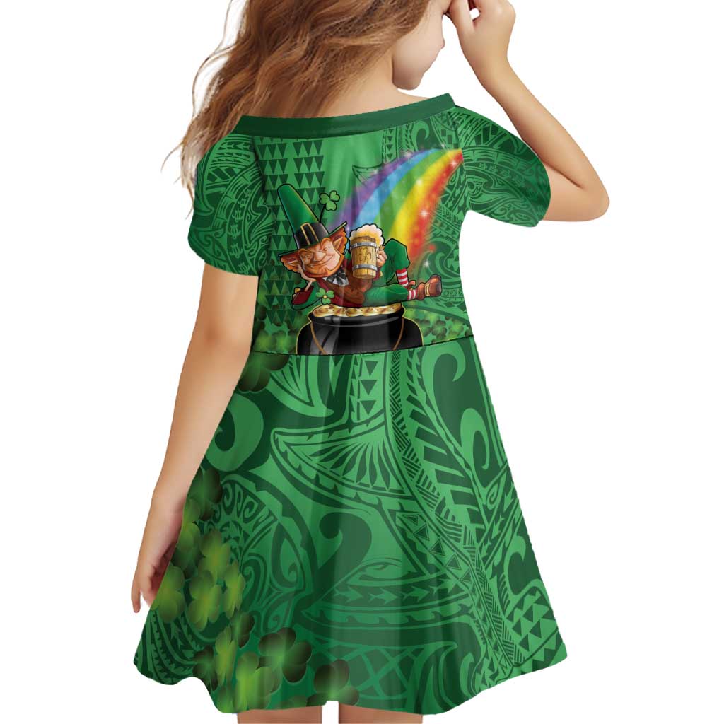 Hawaii Saint Patrick's Day Family Matching Off Shoulder Short Dress and Hawaiian Shirt Funny Leprechaun With Pot Of Gold - Polynesian Tattoo