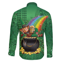 Hawaii Saint Patrick's Day Family Matching Off Shoulder Short Dress and Hawaiian Shirt Funny Leprechaun With Pot Of Gold - Polynesian Tattoo