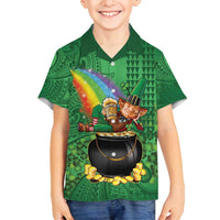 Hawaii Saint Patrick's Day Family Matching Puletasi and Hawaiian Shirt Funny Leprechaun With Pot Of Gold - Polynesian Tattoo