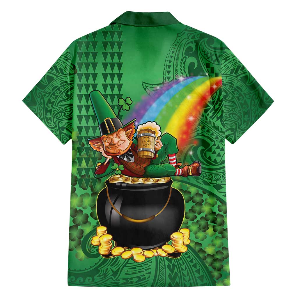 Hawaii Saint Patrick's Day Family Matching Summer Maxi Dress and Hawaiian Shirt Funny Leprechaun With Pot Of Gold - Polynesian Tattoo