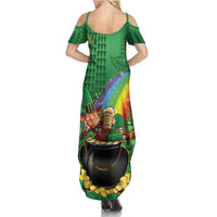 Hawaii Saint Patrick's Day Family Matching Summer Maxi Dress and Hawaiian Shirt Funny Leprechaun With Pot Of Gold - Polynesian Tattoo