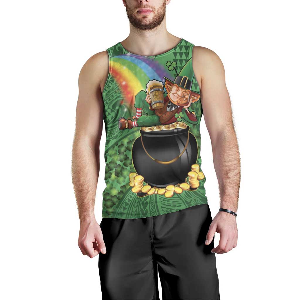 Hawaii Saint Patrick's Day Men Tank Top Funny Leprechaun With Pot Of Gold - Polynesian Tattoo