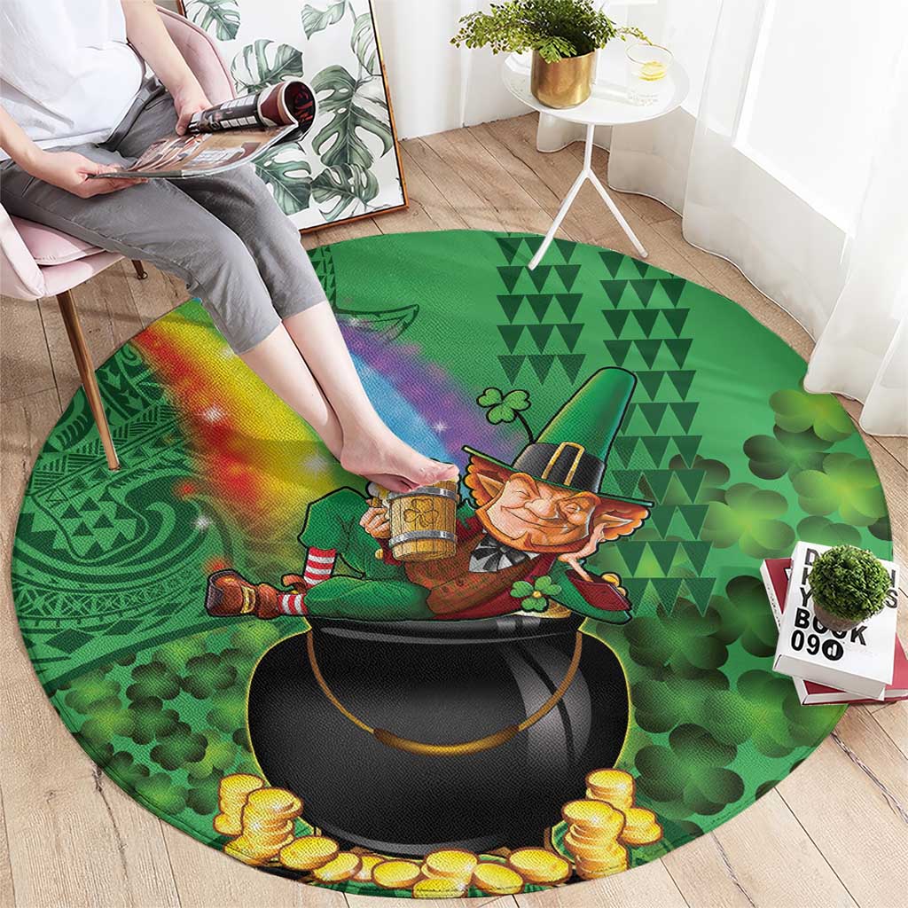 Hawaii Saint Patrick's Day Round Carpet Funny Leprechaun With Pot Of Gold - Polynesian Tattoo LT14 - Polynesian Pride
