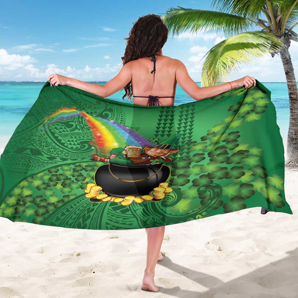 Hawaii Saint Patrick's Day Sarong Funny Leprechaun With Pot Of Gold - Polynesian Tattoo