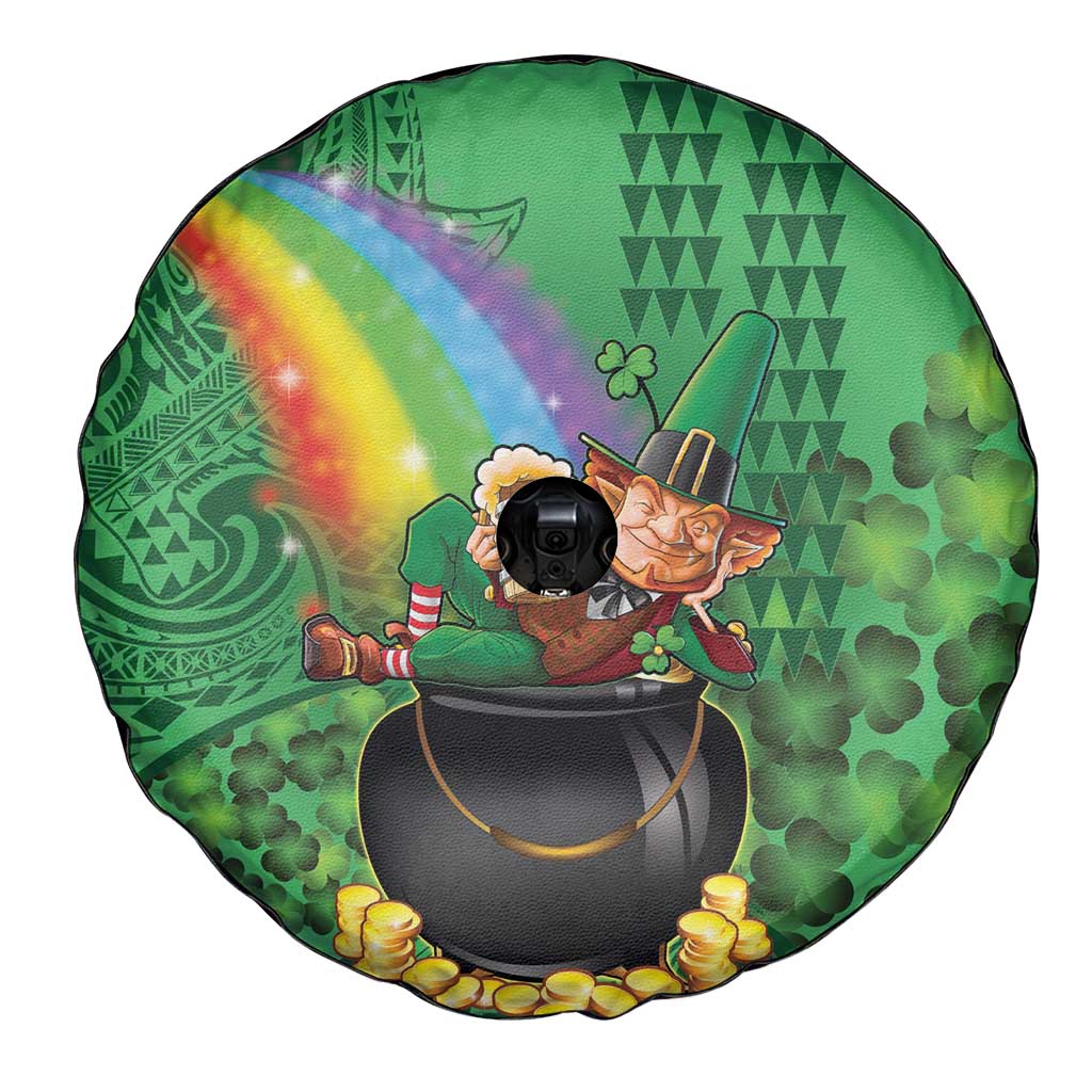 Hawaii Saint Patrick's Day Spare Tire Cover Funny Leprechaun With Pot Of Gold - Polynesian Tattoo