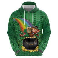 Hawaii Saint Patrick's Day Zip Hoodie Funny Leprechaun With Pot Of Gold - Polynesian Tattoo