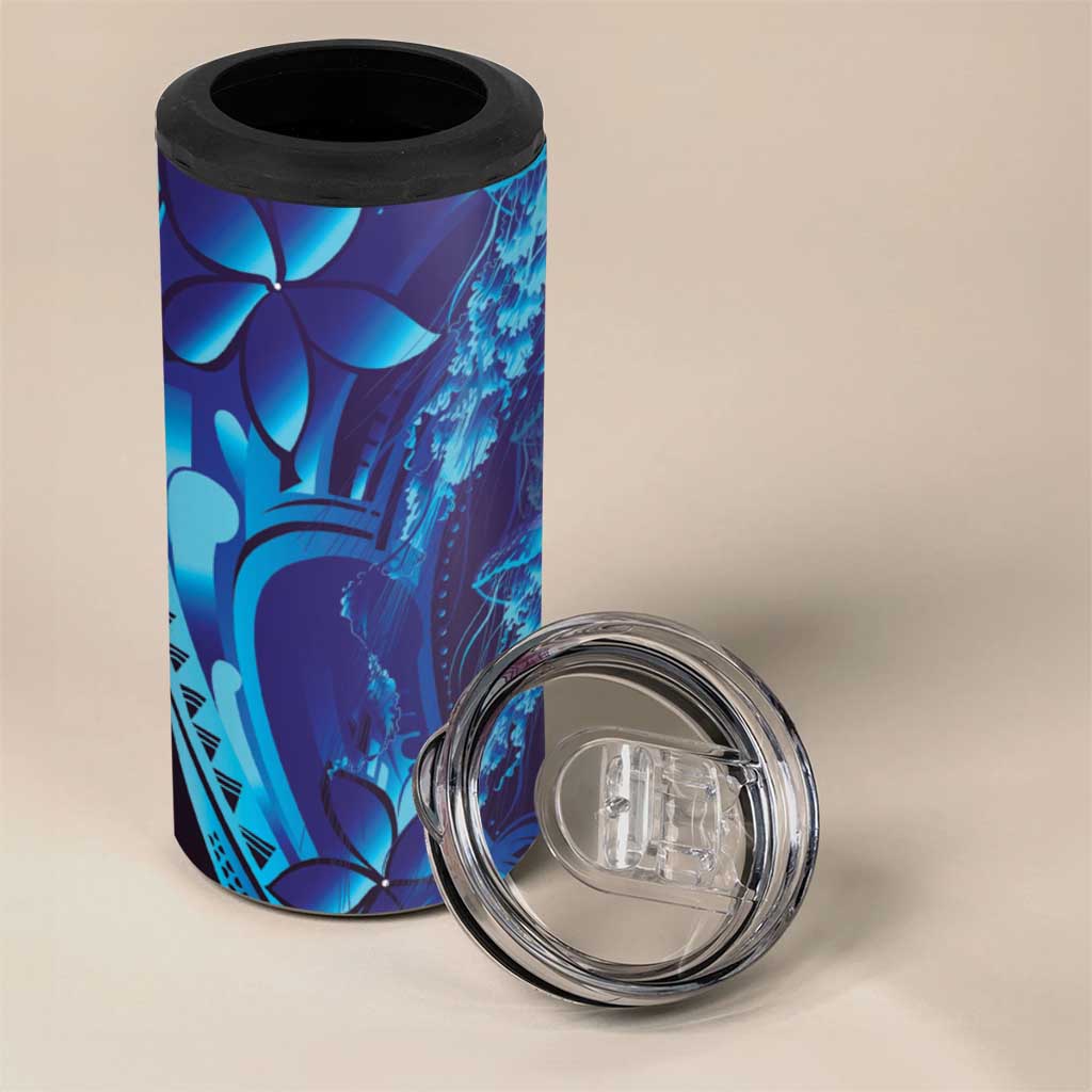 Purple Paradise Polynesia Jellyfish 4 in 1 Can Cooler Tumbler Plumeria Polynesian Tattoo Glowing Vibes