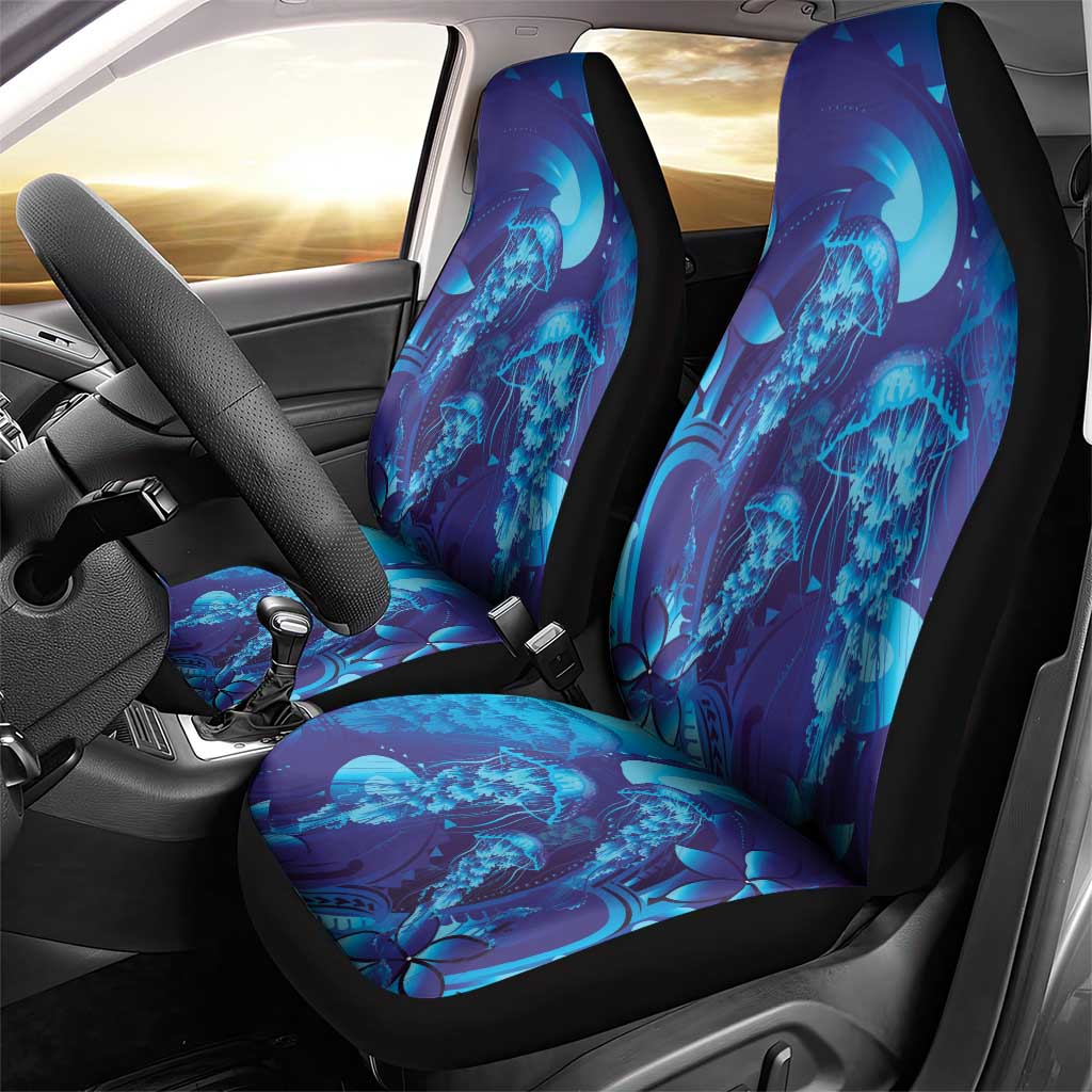 Purple Paradise Polynesia Jellyfish Car Seat Cover Plumeria Polynesian Tattoo Glowing Vibes LT14 - Polynesian Pride