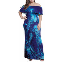 Purple Paradise Polynesia Jellyfish Family Matching Off Shoulder Maxi Dress and Hawaiian Shirt Plumeria Polynesian Tattoo Glowing Vibes