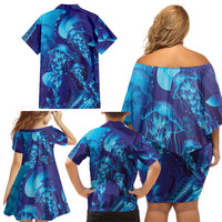 Purple Paradise Polynesia Jellyfish Family Matching Off Shoulder Short Dress and Hawaiian Shirt Plumeria Polynesian Tattoo Glowing Vibes