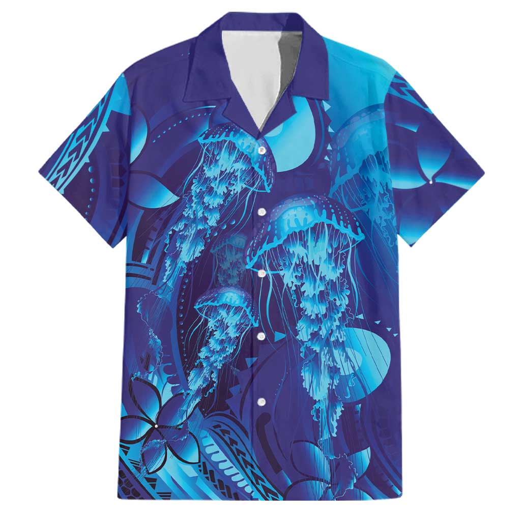 Purple Paradise Polynesia Jellyfish Family Matching Off Shoulder Short Dress and Hawaiian Shirt Plumeria Polynesian Tattoo Glowing Vibes