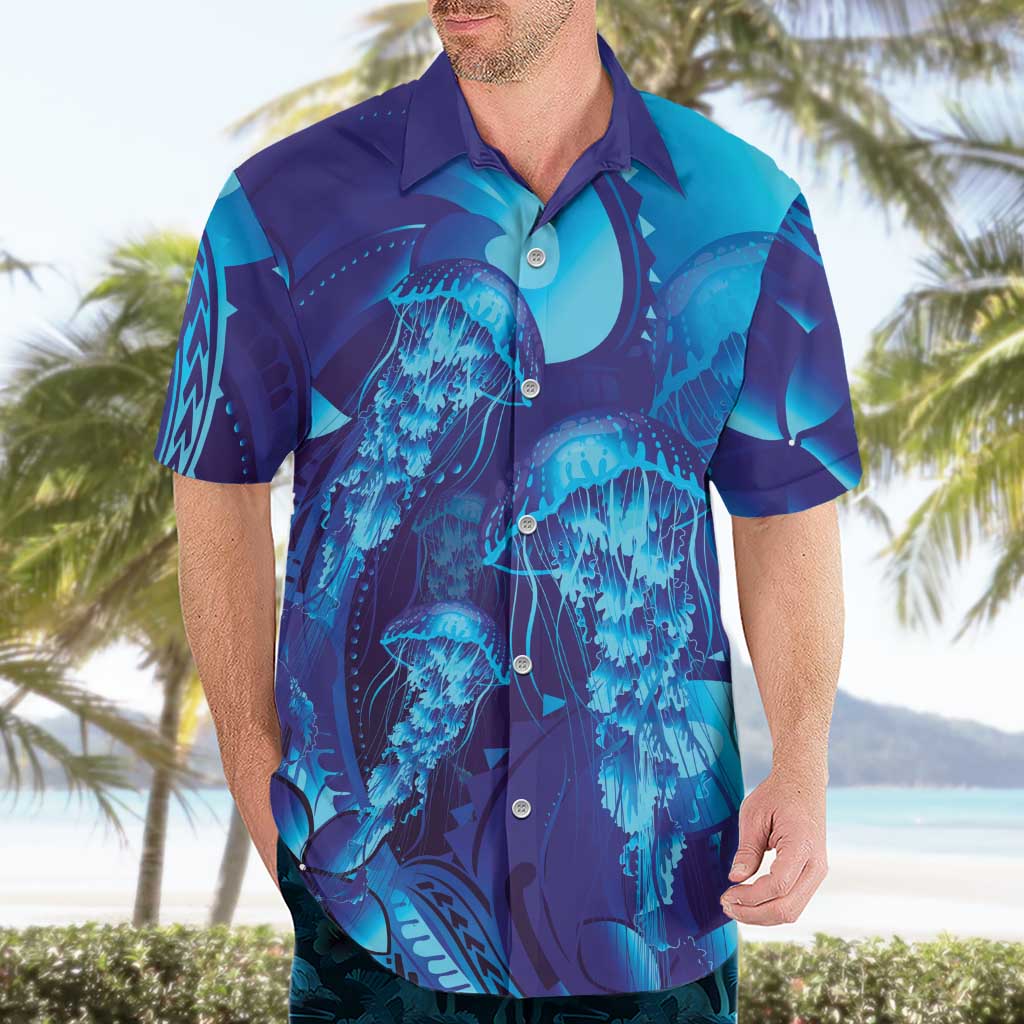 Purple Paradise Polynesia Jellyfish Hawaiian Shirt Plumeria Polynesian Tattoo Glowing Vibes LT14 - Polynesian Pride