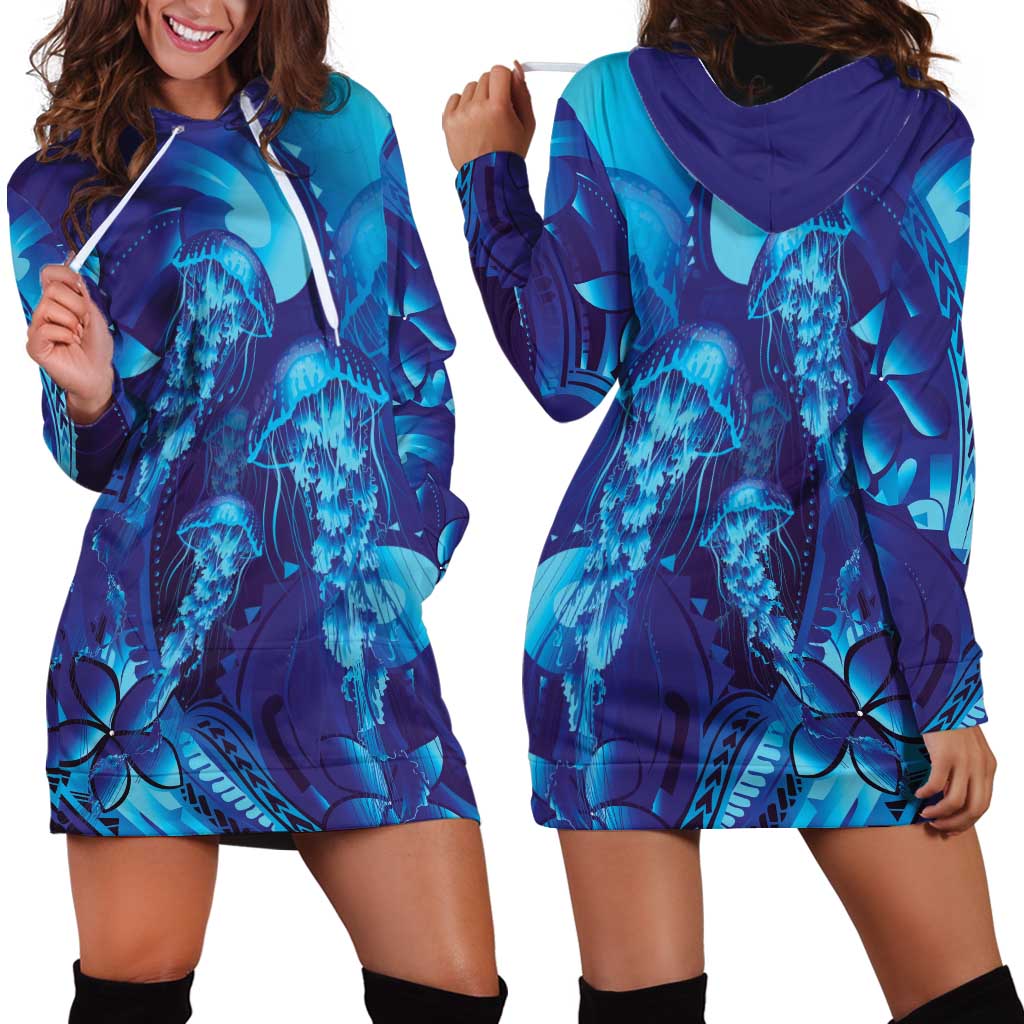 Purple Paradise Polynesia Jellyfish Hoodie Dress Plumeria Polynesian Tattoo Glowing Vibes
