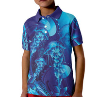 Purple Paradise Polynesia Jellyfish Kid Polo Shirt Plumeria Polynesian Tattoo Glowing Vibes LT14 Kid Purple - Polynesian Pride