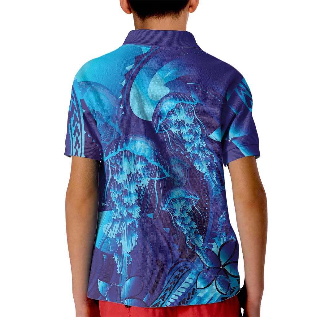 Purple Paradise Polynesia Jellyfish Kid Polo Shirt Plumeria Polynesian Tattoo Glowing Vibes LT14 - Polynesian Pride
