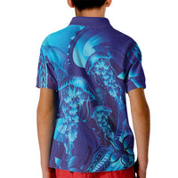 Purple Paradise Polynesia Jellyfish Kid Polo Shirt Plumeria Polynesian Tattoo Glowing Vibes LT14 - Polynesian Pride