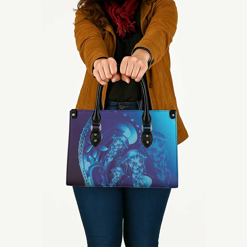 Purple Paradise Polynesia Jellyfish Leather Bag Plumeria Polynesian Tattoo Glowing Vibes