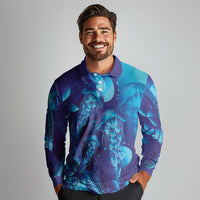 Purple Paradise Polynesia Jellyfish Long Sleeve Polo Shirt Plumeria Polynesian Tattoo Glowing Vibes